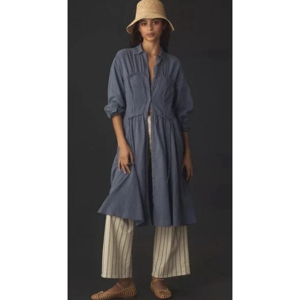 Anthropologie Pilcro Corset Midi Shirt Dress Relaxed Lagenlook Blue Size: SP